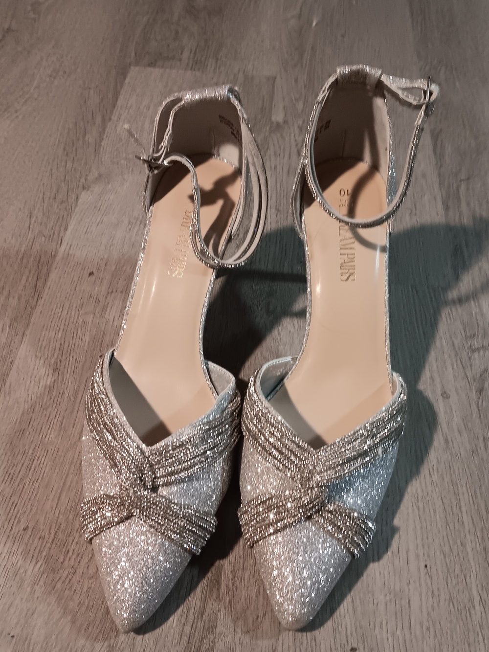 Dream Pairs Silver Glitter Pointed Toe Ankle Strap Heels